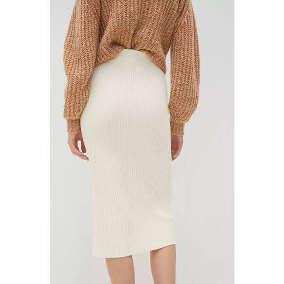 Anthropologie Maeve Desiree Knit Ribbed Stretch Midi Skirt Ivory Size Small - Picture 3 of 11